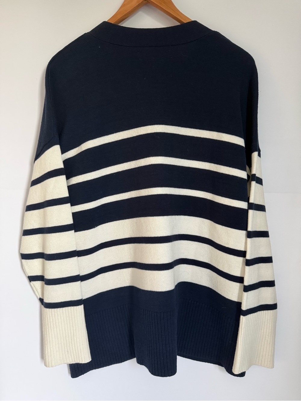 LOFT Navy and Cream Striped Button-Front Cardigan - Picture 6 of 7